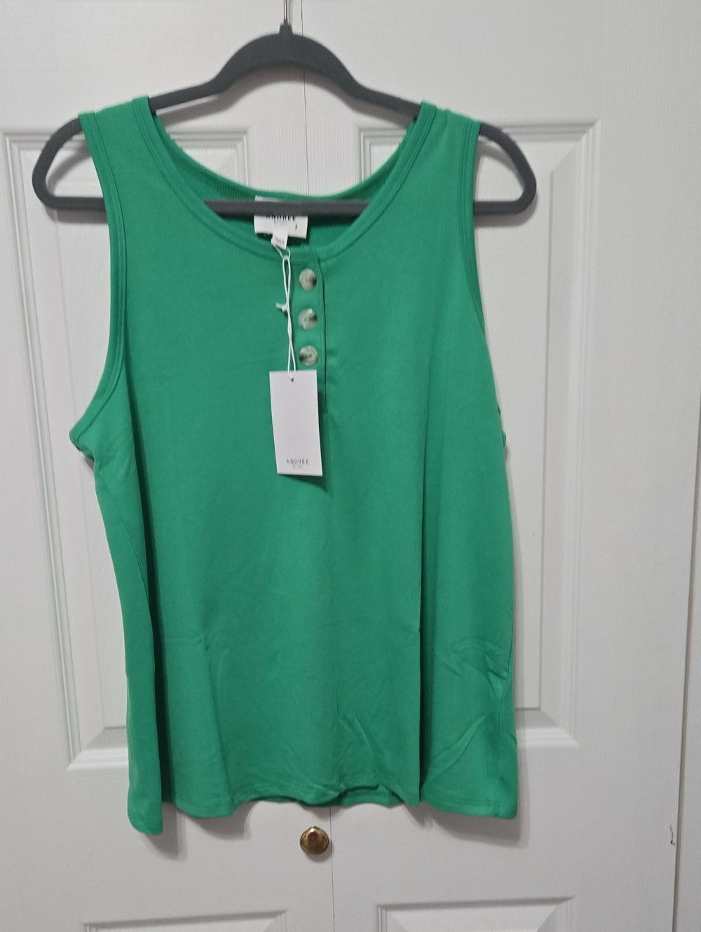 ANDREE BY UNIT Emerald Green Button-Front Sleeveless Tank Large